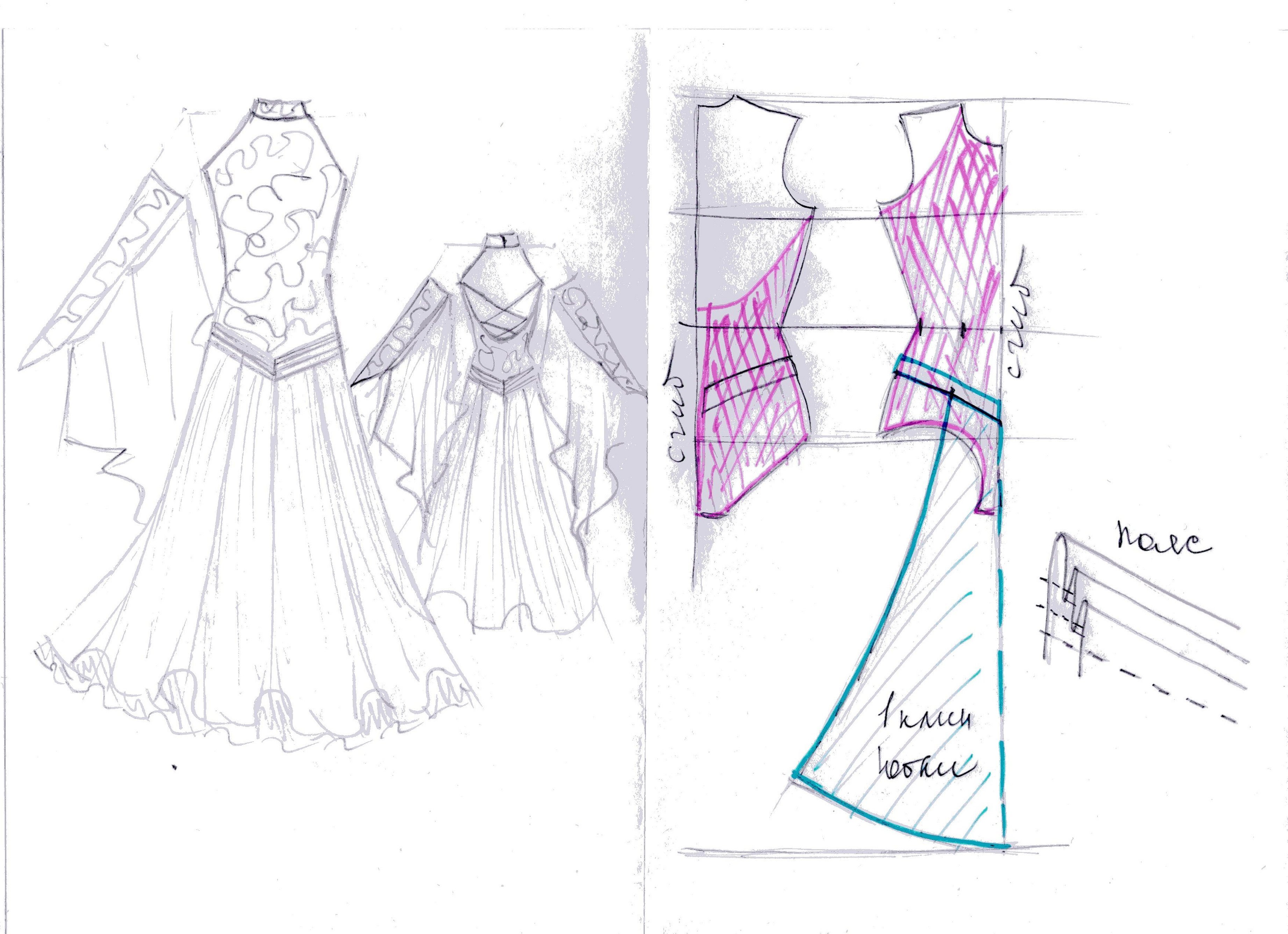 Наброски платьев для дизайнеров карандашом