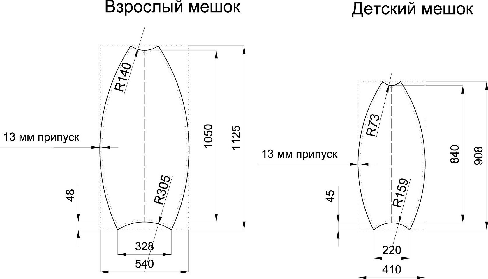 Кресло мешок выкройка с размерами