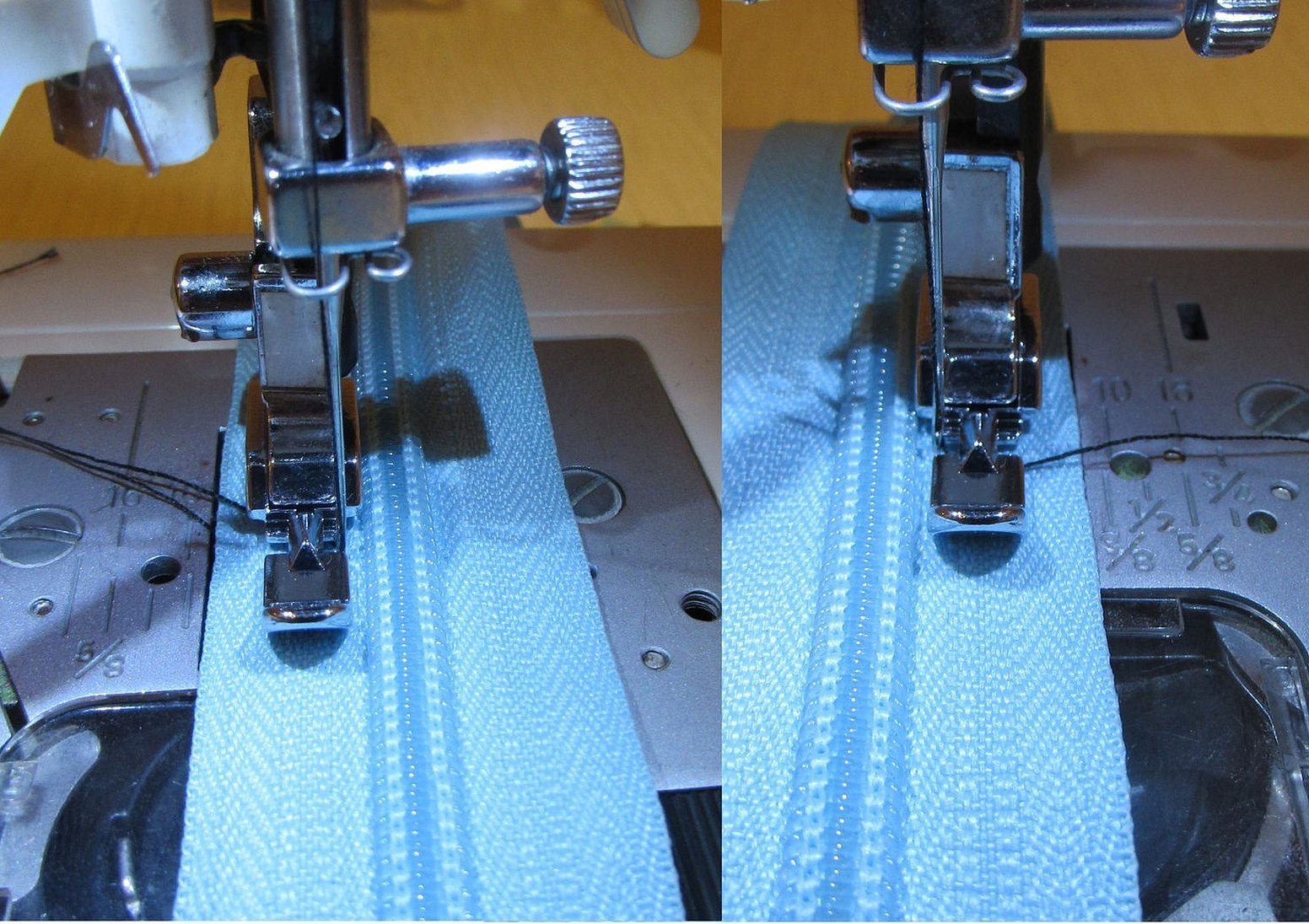 Лапка в швейной машинке для пришивания молнии