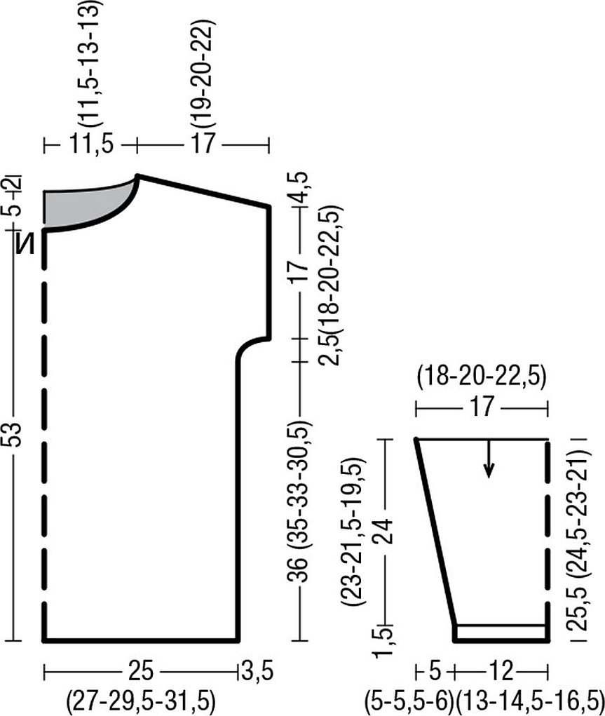 Выкройка джемпера с вшивным рукавом вязание спицами