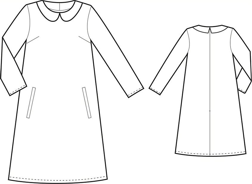 Технический рисунок трапециевидного платья