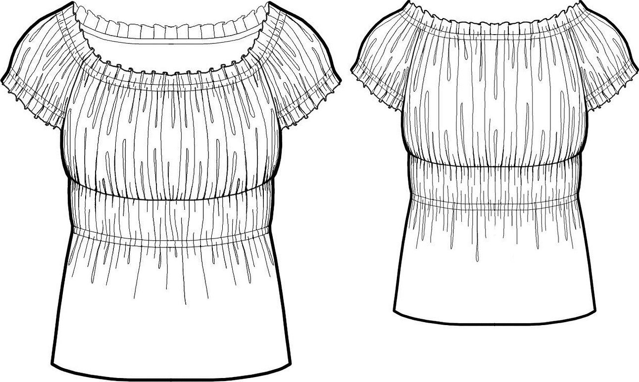 Выкройка блузы на резинке горловина
