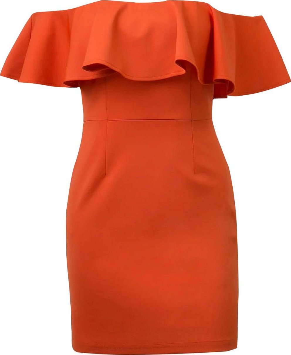 Платье с открытыми плечами и воланами оранжевое