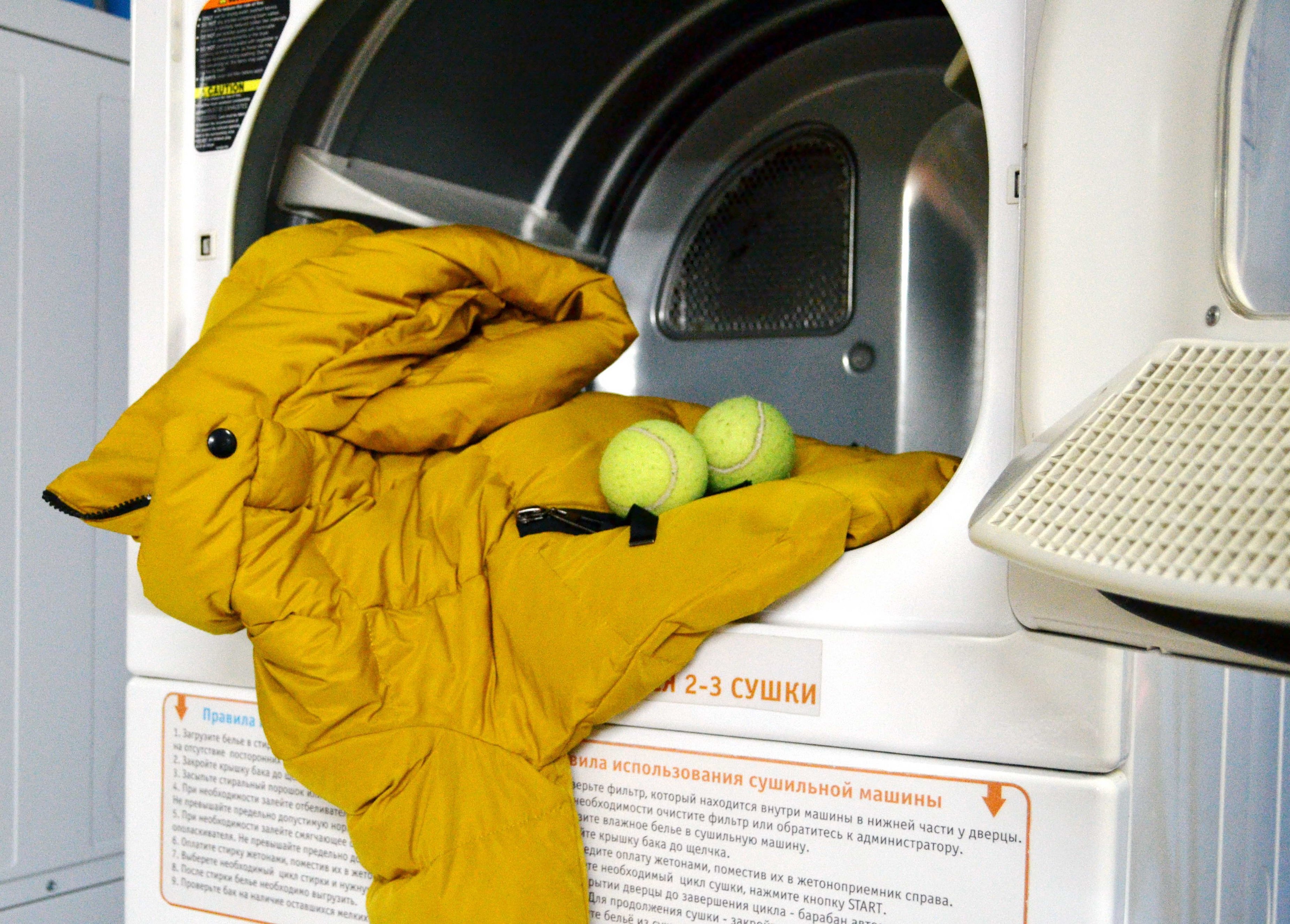 Стирка пуховика в стиральной машине с теннисными мячиками