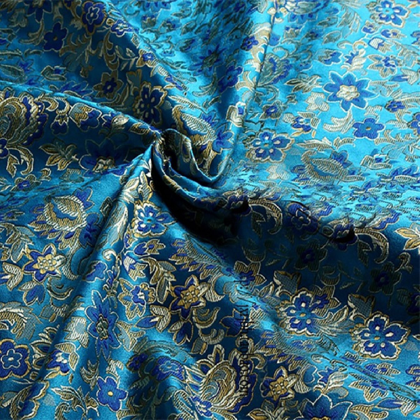 Ткань парча голубого цвета