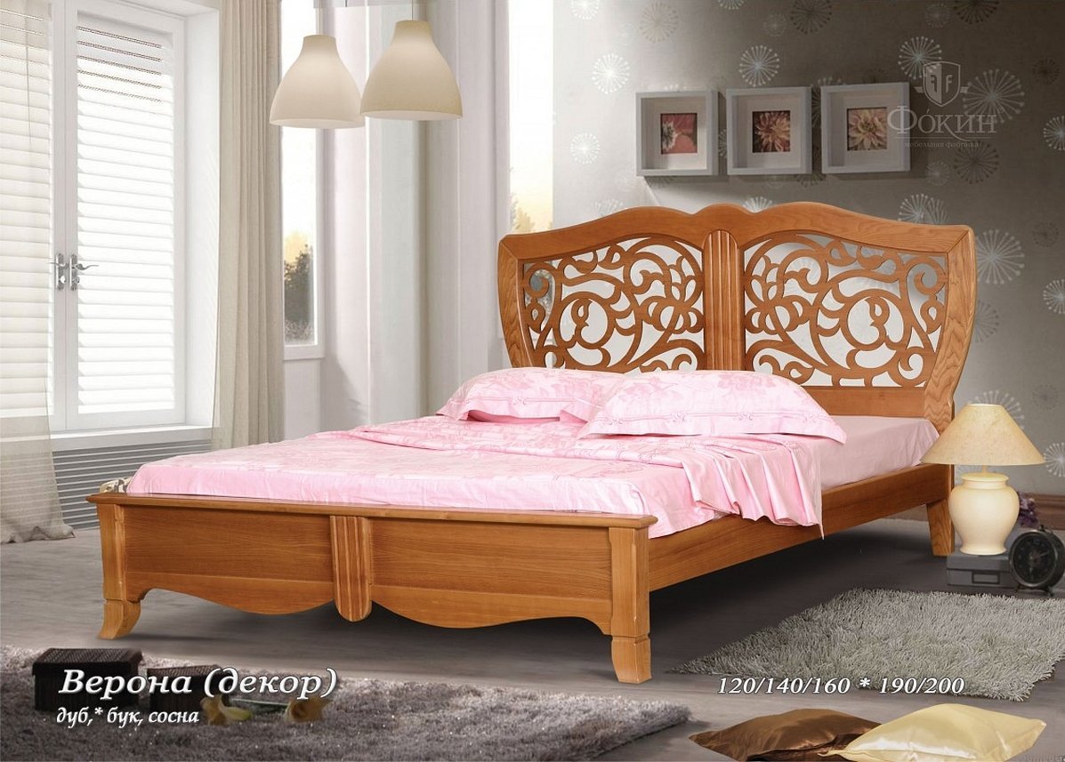 Кровать двуспальная деревянное резное изголовье