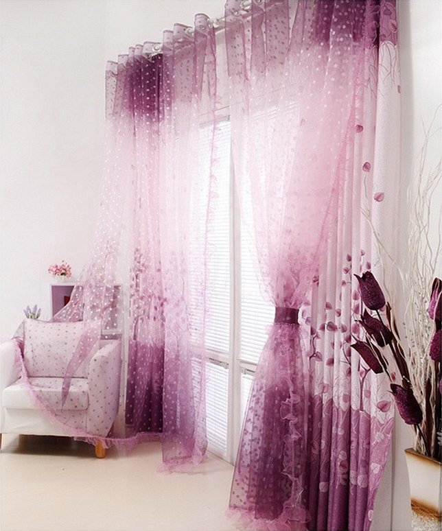 Розовая тюль фиолетовые шторы
