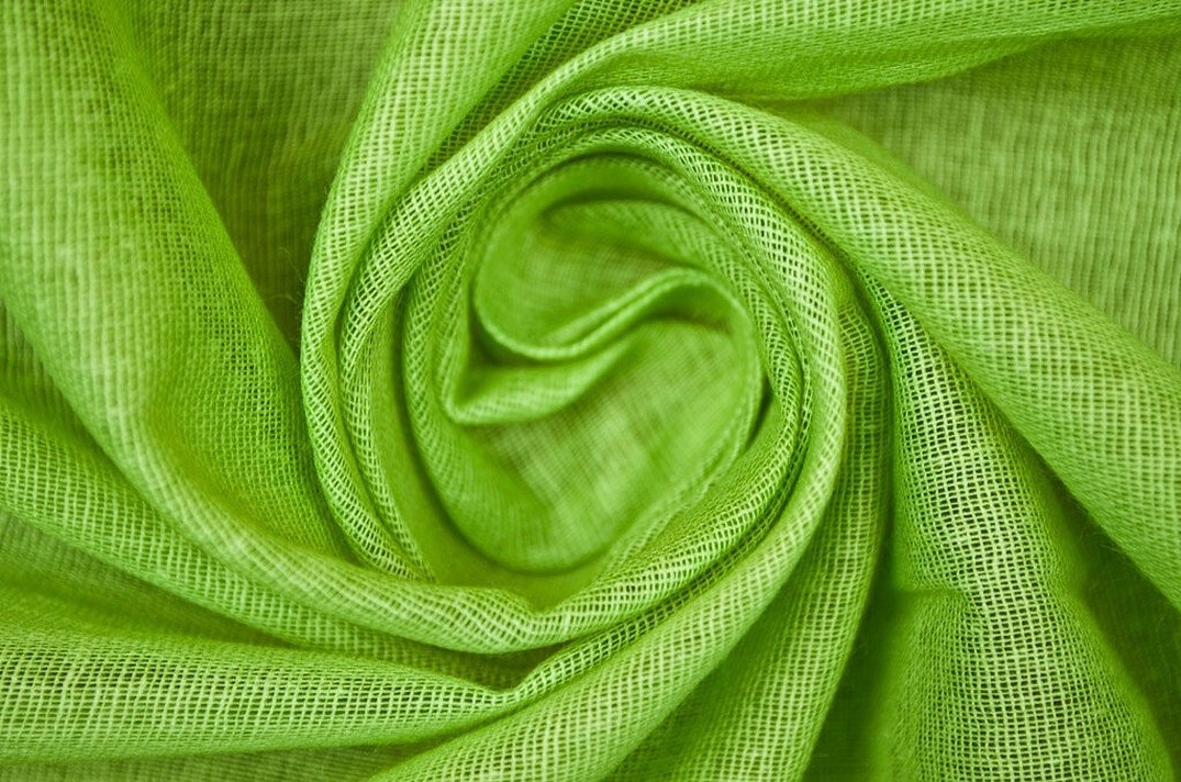 Лен желтый зеленый ткань
