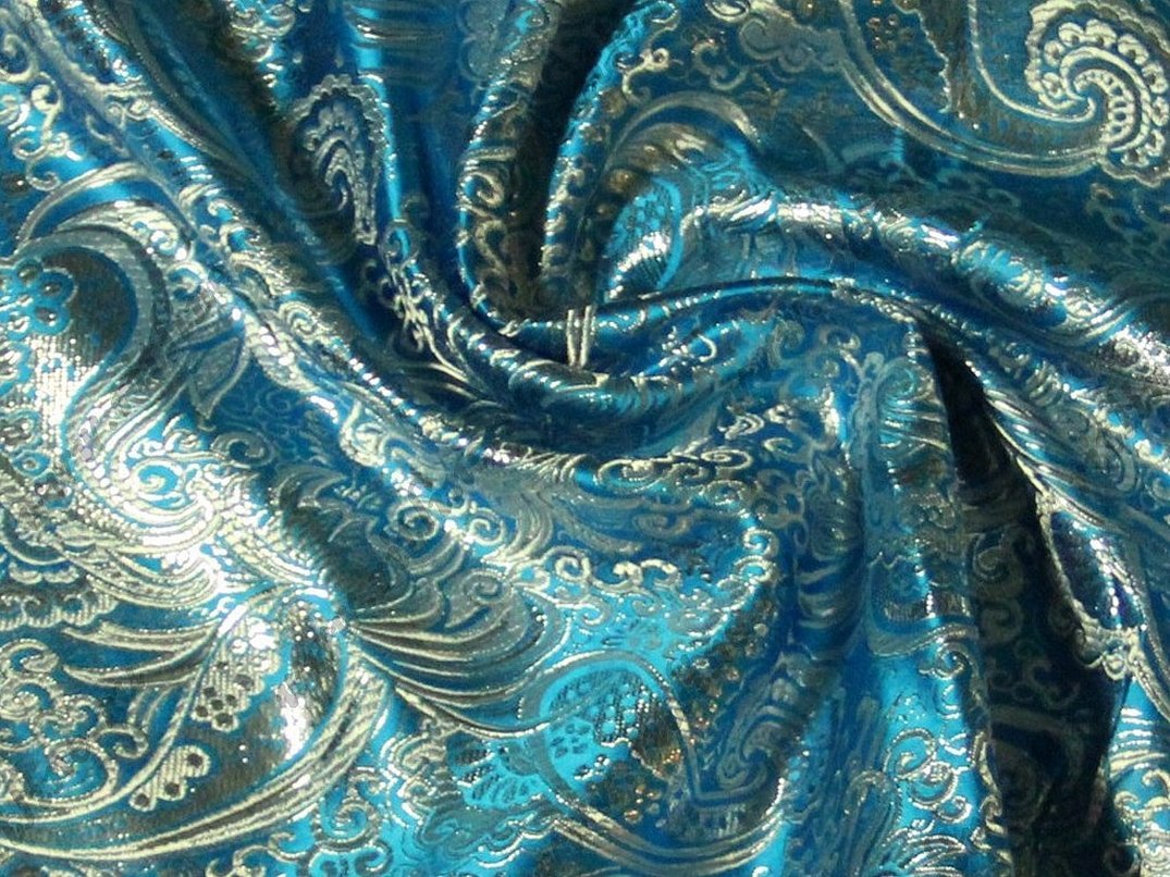 Голубая серебряная парча ткань