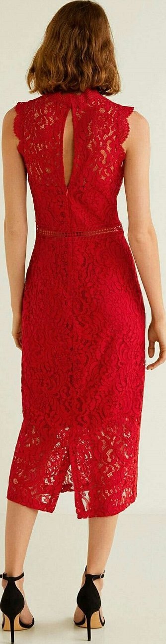 Красное кружевное миди платье модель