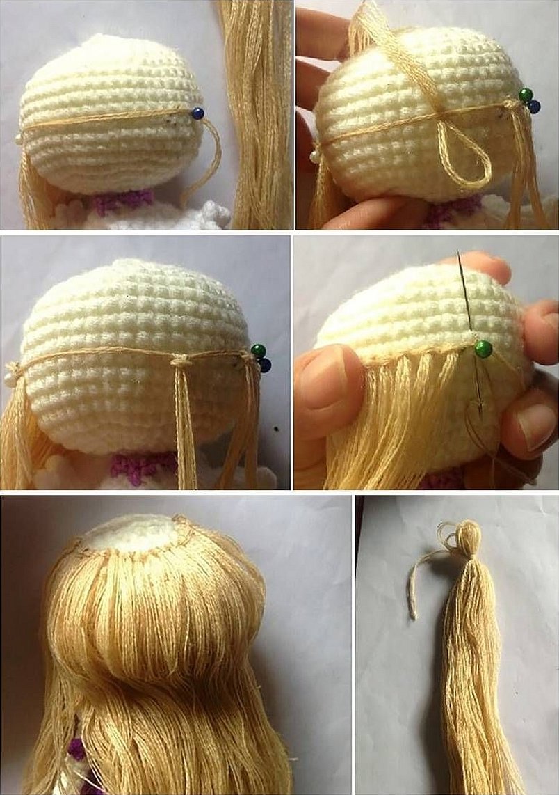 Волосы для куклы крючком из ниток мастер класс