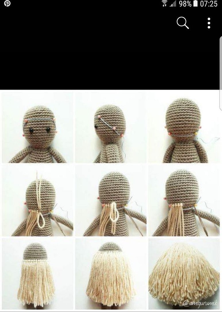 Волосы для вязаной куклы из пряжи